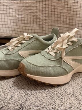 Dolce Vita Women's Sage Green Canvas Sneakers with Cream Accents
